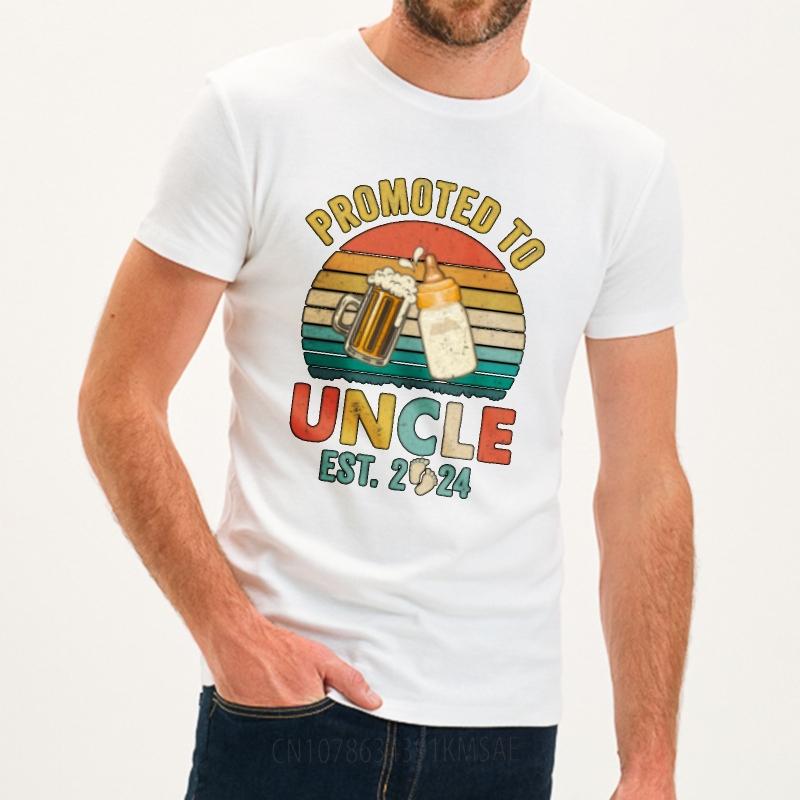 Soft For Her Oneck Tshirt Streetwear Promoted To Uncle Est 2024 Beer And Bottle Minimalist Teenagers Tee Shirt Quick Dry Shirt