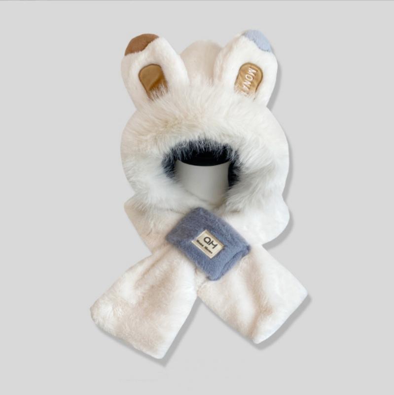 Cute Hat Scarf Integrated Winter Thickened Hat Scarf  Ear  Windproof Cute Fashion Outdoor Winter Warm Hat Plush Furry Plus Scarf Two-piece Set