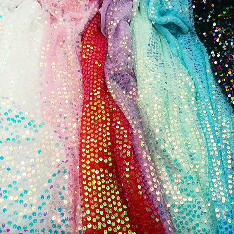 Красочная Радужная Блестящая Пайеточная Вышивка Градиентная Ткань 6мм Пайетки Ткань для Вечернего Костюма Платья Фон Упаковка Сетка