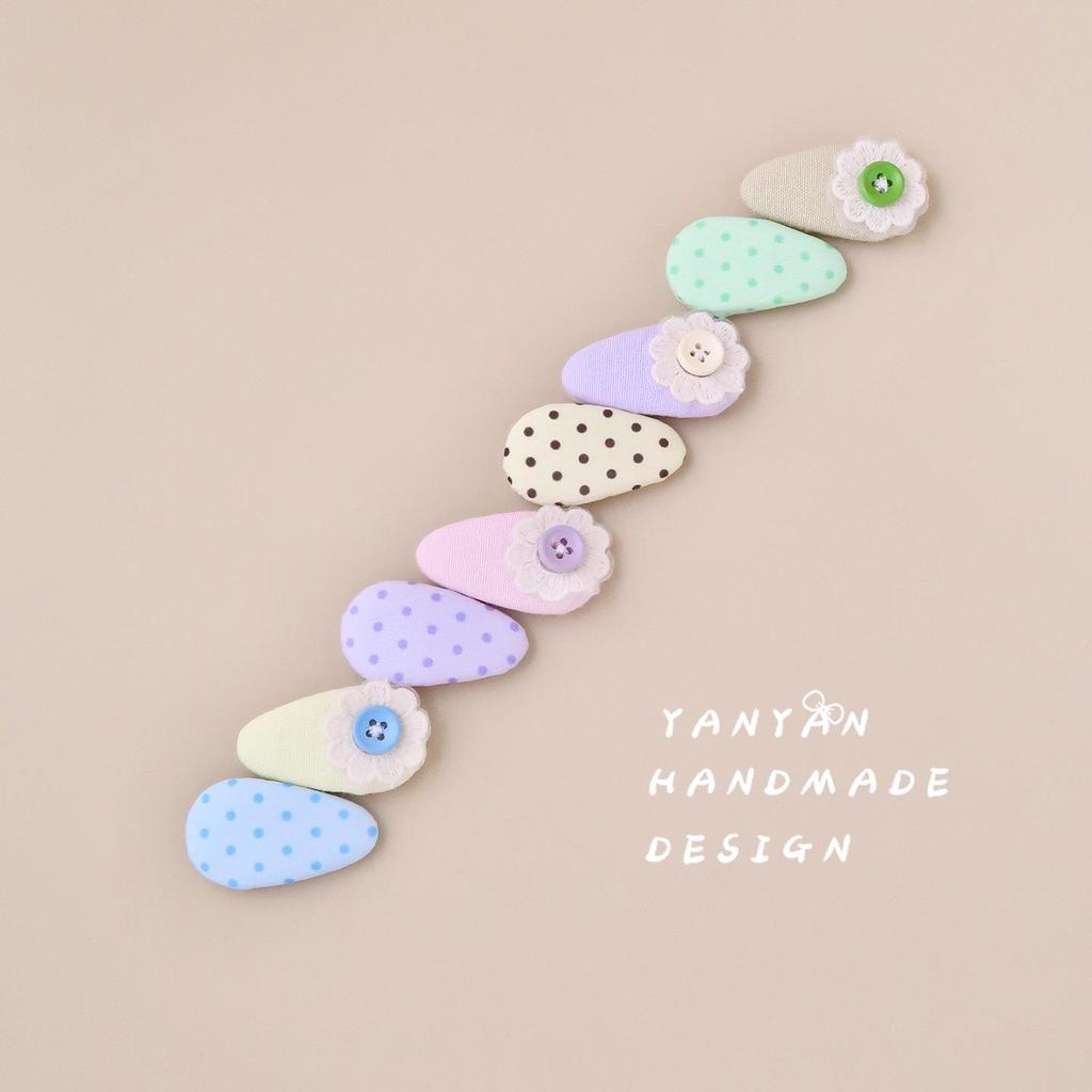 Korean Style Flower Drop Bangs Hair Clip with Polka Dot Button for Girls