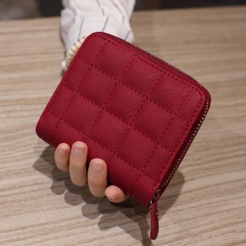 Korean Flodable Short Wallets Coin Card Holder Women‘s PU Leather Plaid Zipper Coin Money Purses ID Credit Card Holder Wallet