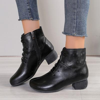 Женские массивные ботинки челси на высоком каблуке, модные прогулочные туфли на среднем каблуке 2024 года, новый тренд зимы, туфли-лодочки на шнуровке, повседневные туфли-лодочки Zapatos Mujer