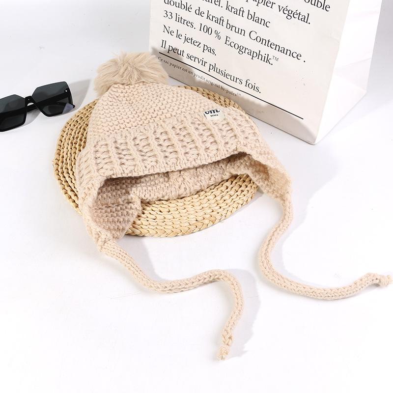 Женская модная осенне-зимняя универсальная шерстяная шапка в корейском стиле, с защитой ушей и теплая, милая вязаная шапка с шерстяным помпоном, шапка-пуловер от холода