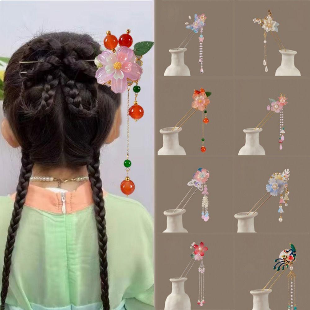 Chinese Style Flower Hair Stick Handmade Hanfu Hair Bun Elegant Butterfly Hairpin  for Hanfu Party
