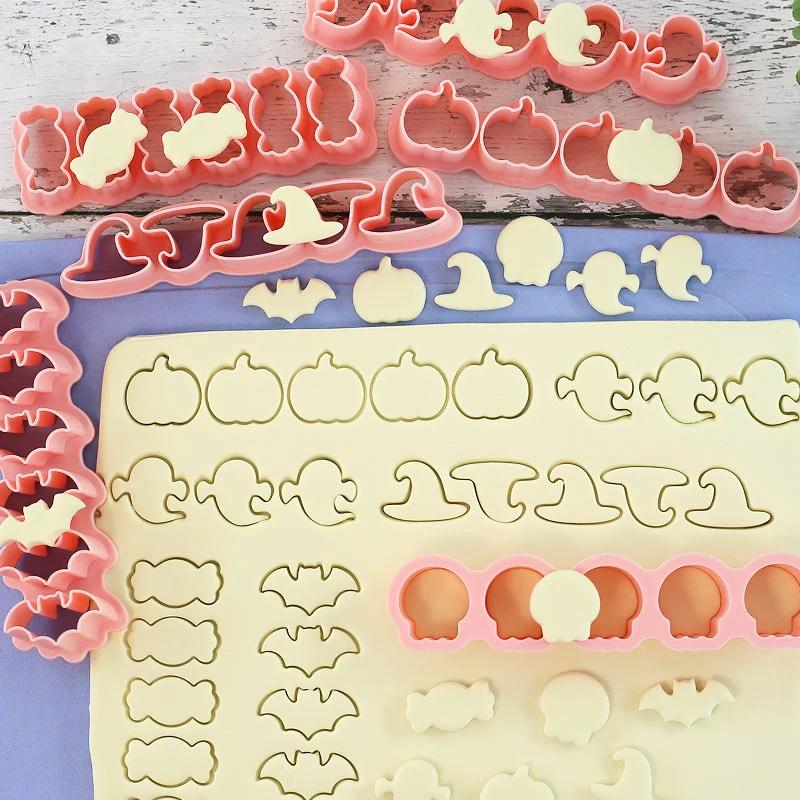 Формочки для печенья на Хэллоуин Тыква Привидение Летучая мышь Шляпа ведьмы Конфета Форма для печенья Мастика Тиснитель Штамп Инструменты для украшения торта для вечеринки на Хэллоуин