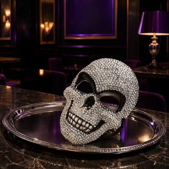 Sparkling Skeleton Face Mask Rhinestones Halloween Mask, 3D Skull Comfortable Full Glittering Piece for Adult Cosplay Parties & Haunted House