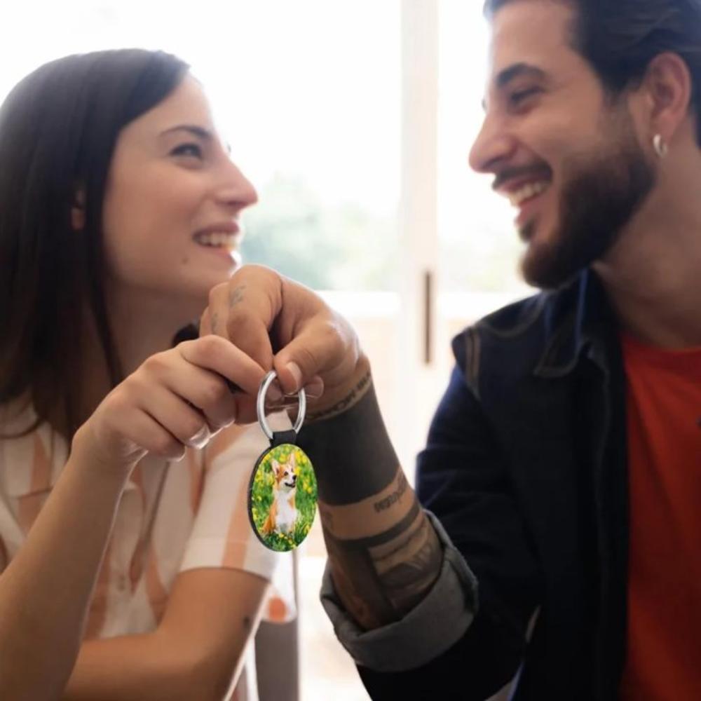 PU Leather Dye Sublimation Blanks Keychain Double Sides Blank ID Tags Keyring  Hanging Accessory