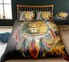 Wolf Dreamcatcher Bedding Set,Dreamcatcher Animal Print Duvet Cover King Size For Adult Boys Kids,Exotic Bohemian Duvet Cover