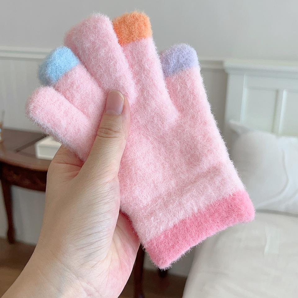 Winter Baby Girl Gloves Cute Bunny Flower Five Finger Separate Gloves for Toddlers Warm Anti-Cold Mittens for Infant