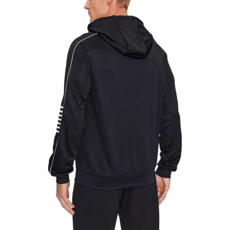 Emporio Armani EA7 Толстовка с капюшоном и принтом в полоску с буквами и цифрами, длинный рукав, мужские худи, черная, 6RPM06-PJ16Z-1200