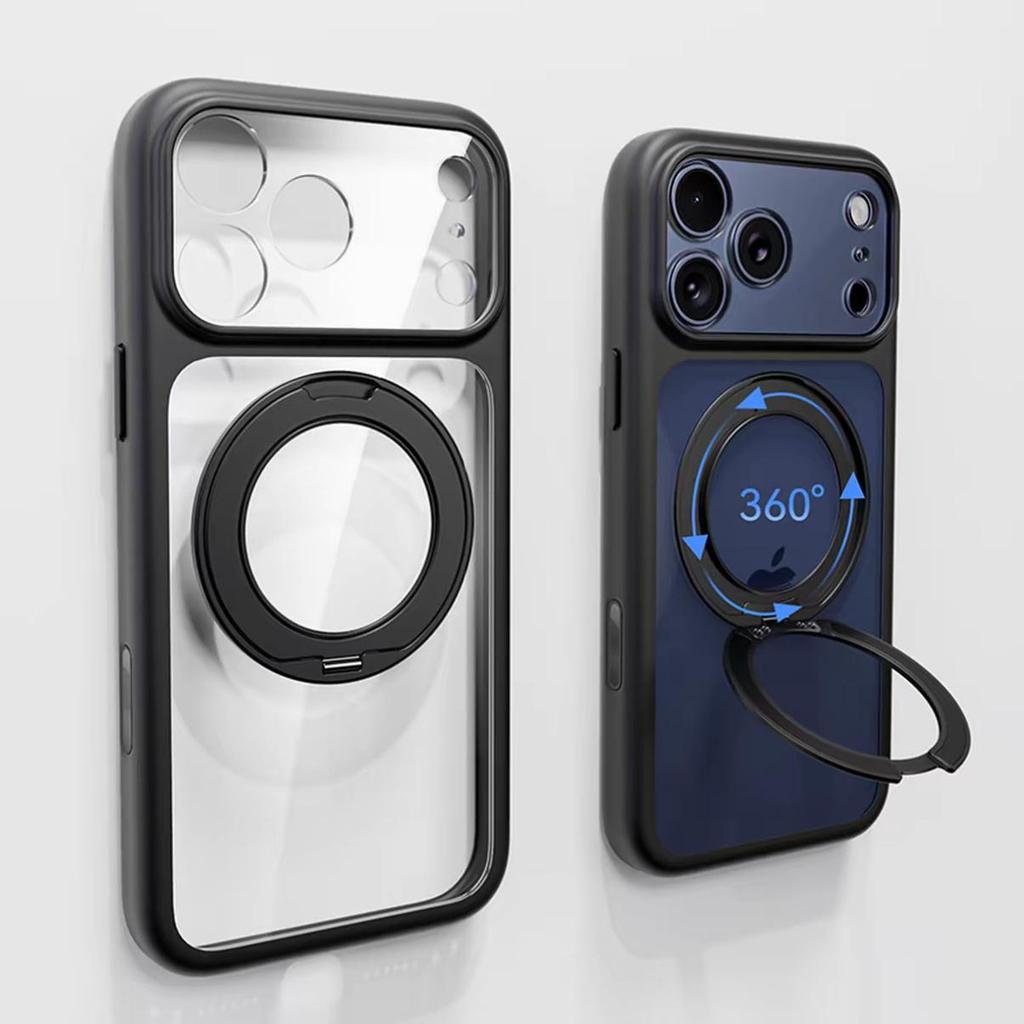 Прозрачный магнитный чехол-подставка 360° для iPhone 17 Pro Max с защитой всех объективов