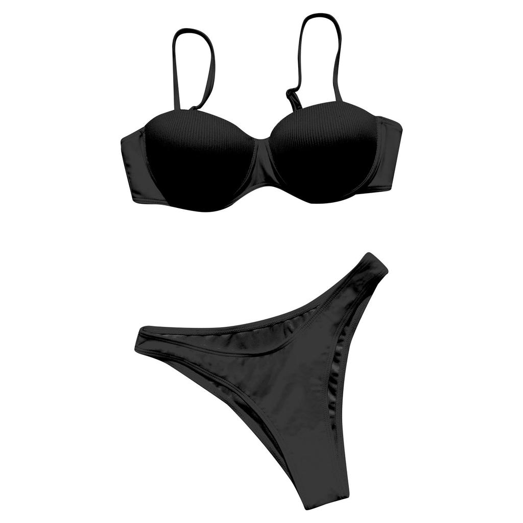 Модный женский сплошной цвет бикини сплит купальник повседневный сексуальный купальник комплект