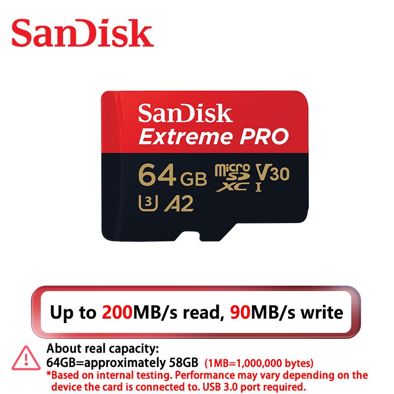 SanDisk Extreme Pro Card 256 ГБ Micro SD-карта SDXC Карта памяти UHS-I 128 ГБ 512 ГБ 64 ГБ 32 ГБ U3 V30 TF Флэш-карты Адаптер для карты памяти для камеры DJI