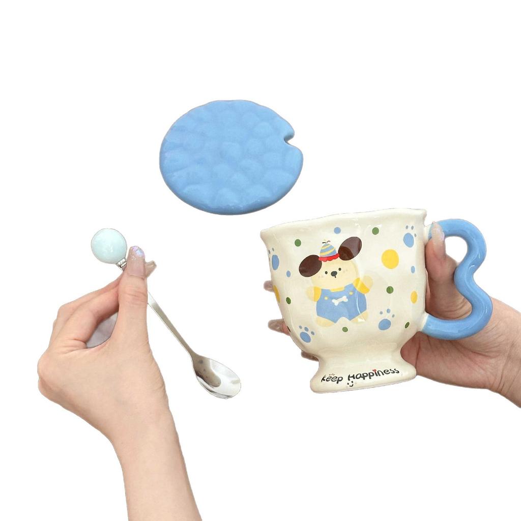 Милый кролик в горошек Креативная мультяшная керамическая кружка высокой ценности с крышкой и ложкой Подарок на день рождения для девочек