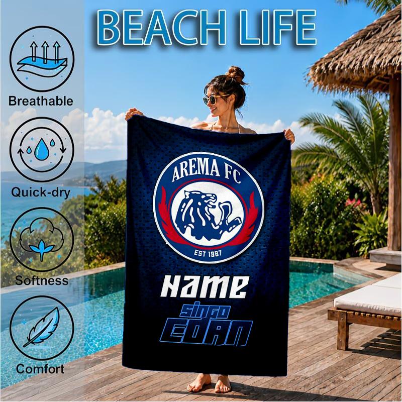 Custom Name Beach Towel Arema Crest Pride Microfiber Beach Towel, Lightweight for Summer Travel, Swimming Pool Fan Birthday Gift