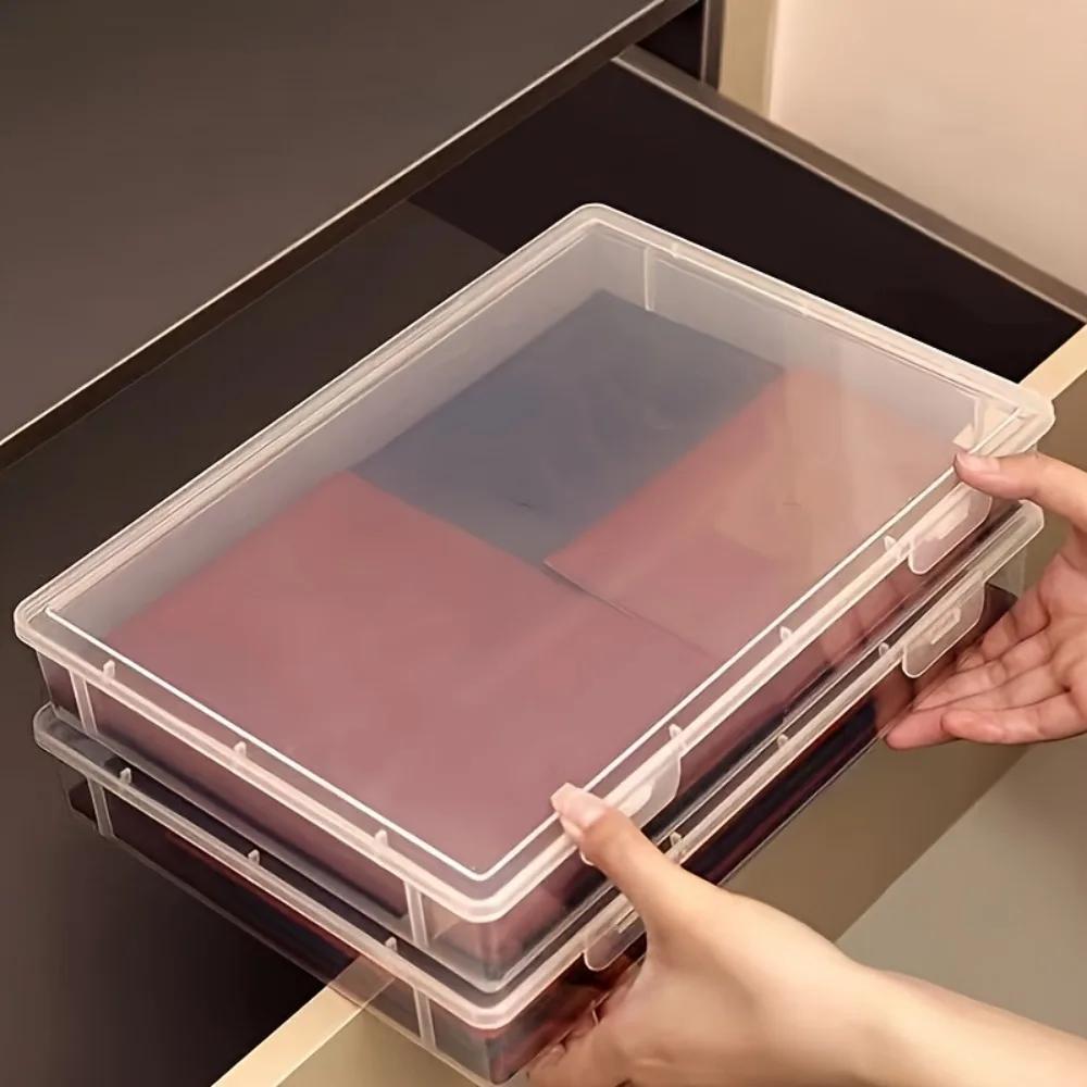 Набор из 4 прозрачных пластиковых ящиков для хранения с крышками - Прочный настольный органайзер для офиса, школьных принадлежностей и документов