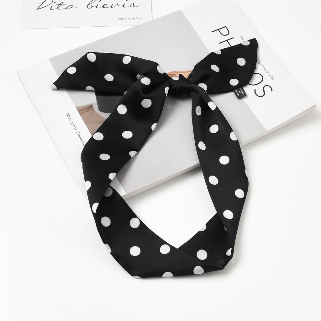 Retro Polka Dot Silk Scarf for Women - Elegant Narrow French Style Tie, Versatile Headband or Bag Ribbon