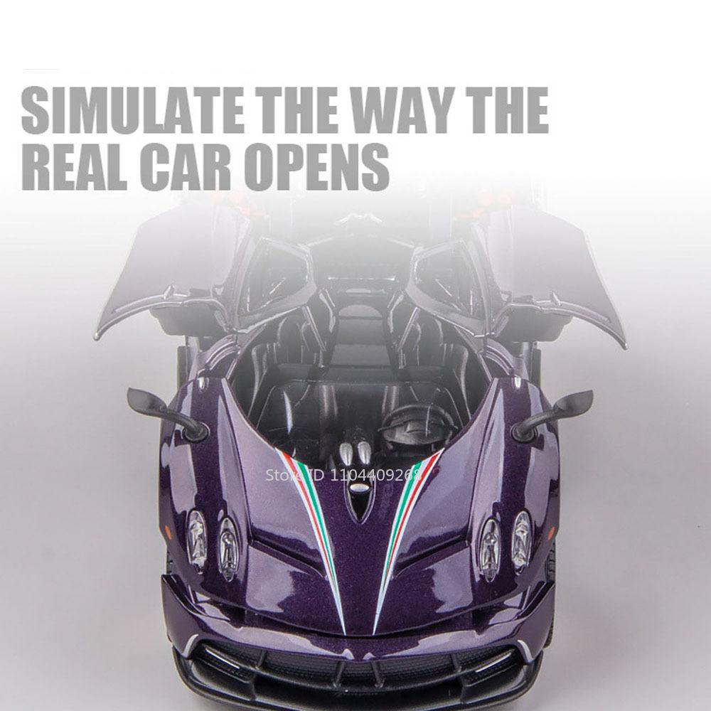 1:Масштаб 1:32 Pagani Dinastia Huayra BC Модель автомобиля Игрушка Звук Свет Двери типа «крыло чайки» Сплав Литье под давлением Модели суперкаров Подарки для мальчиков Детей