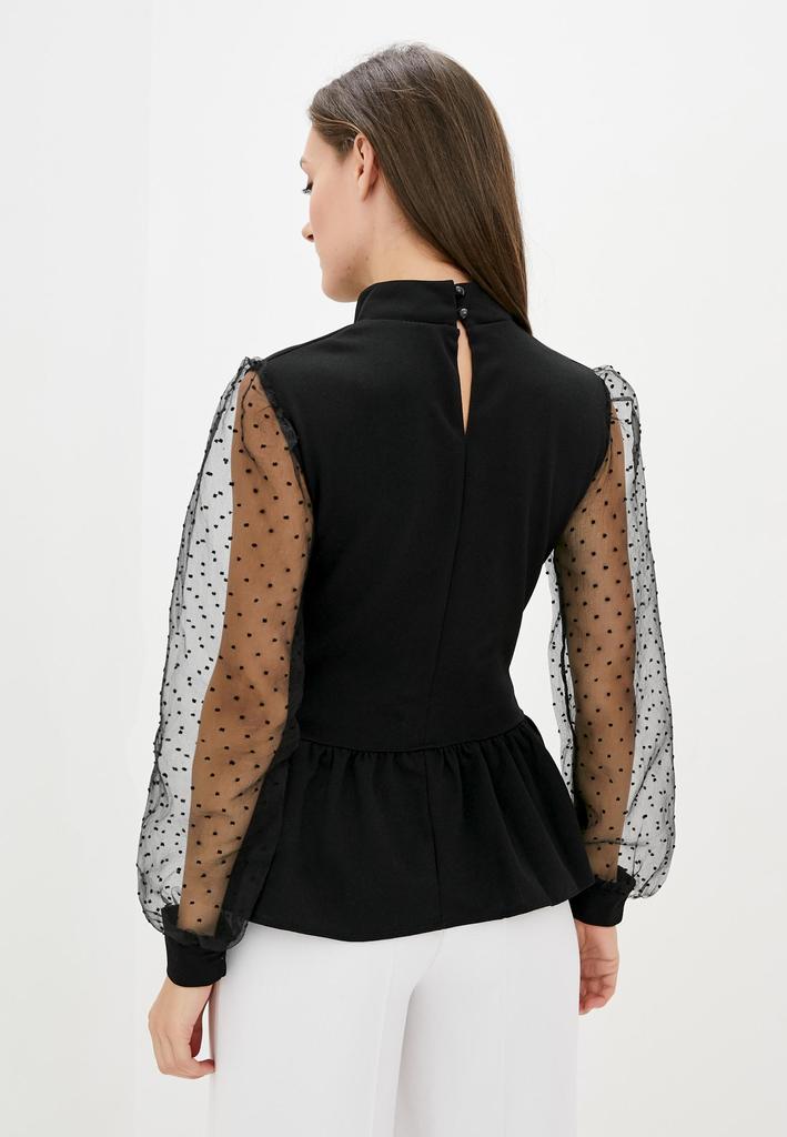Black Blouse with Sheer Sleeves and Peplum ISSA Plus