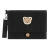Cute Bear Embroidery Diaper Clutch Bag Foldable Quilted Diaper Pouch Multiple Pockets with Wipes Pocket Travel Essential for Mom