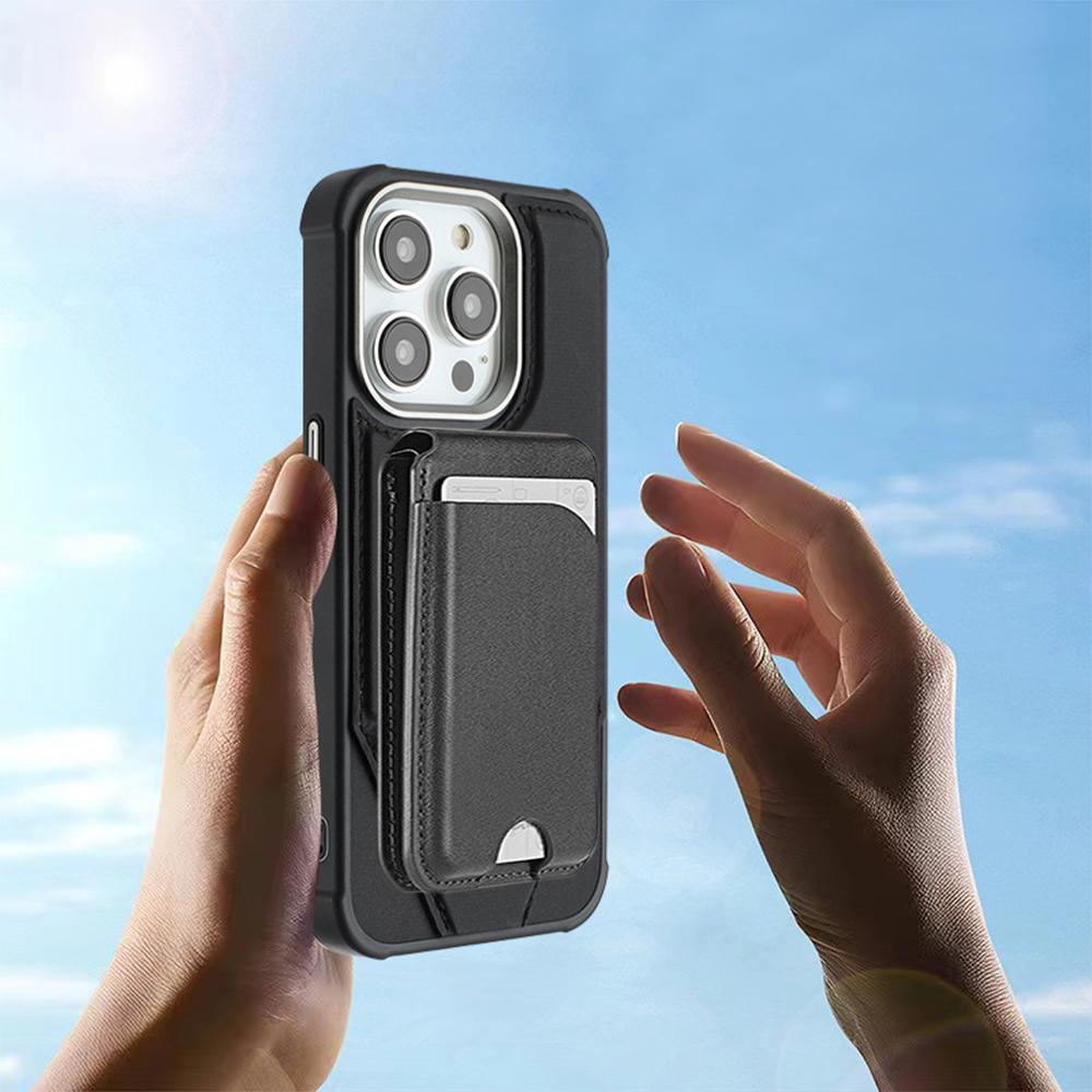Чехол для iPhone 16 Pro Max, совместимый с MagSafe, с подставкой, из ТПУ + ПУ кожи