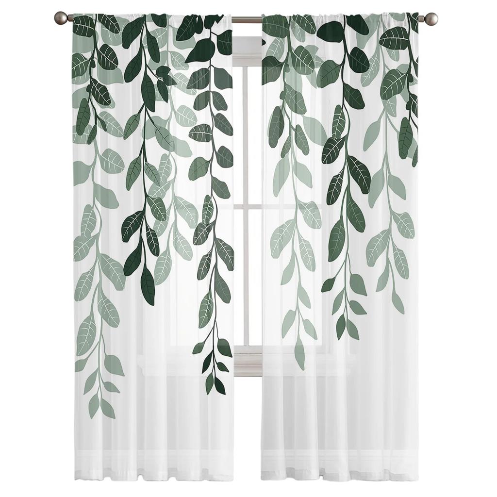 Rustic Leaves Plants Tulle Curtains For Living Room Sheer Curtain For Bedroom Kitchen Blinds Voile Curtains