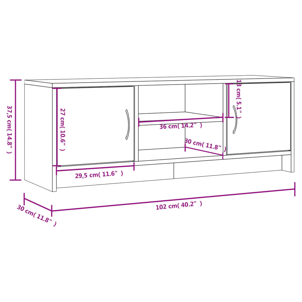 TV Cabinet in Sonoma Oak Finish 102 x 30 x 37.5 cm Particleboard