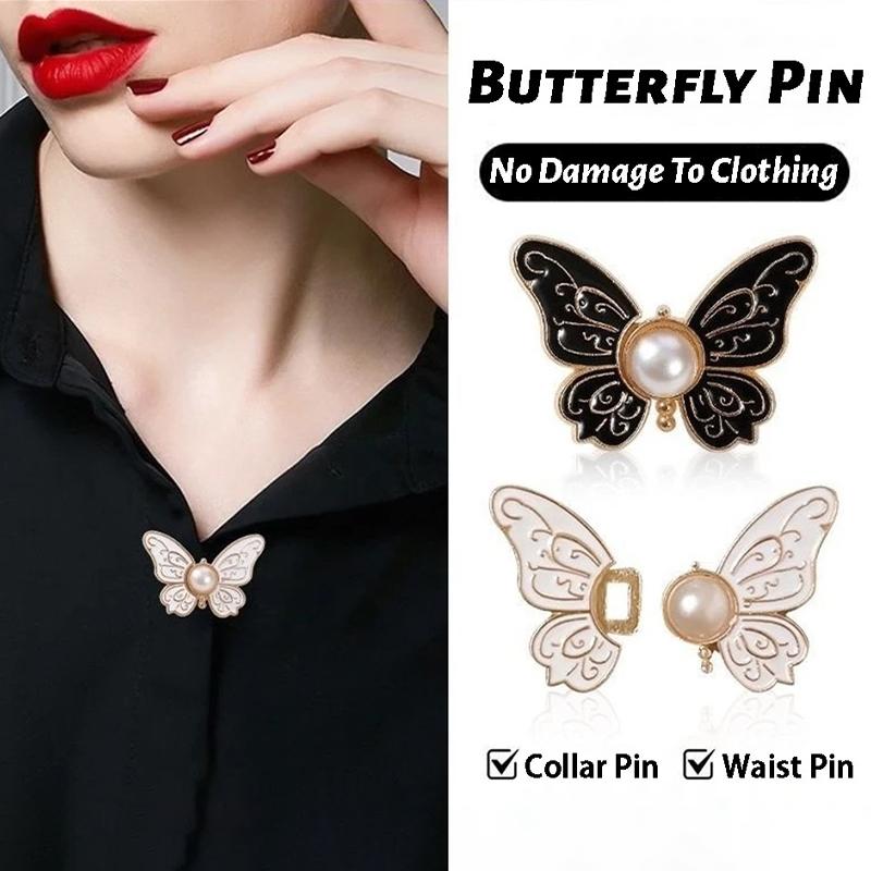 Women's Adjustable Butterfly Brooch Waist Clip Collar Pin Slimming Effect for Party Office and Street Style
