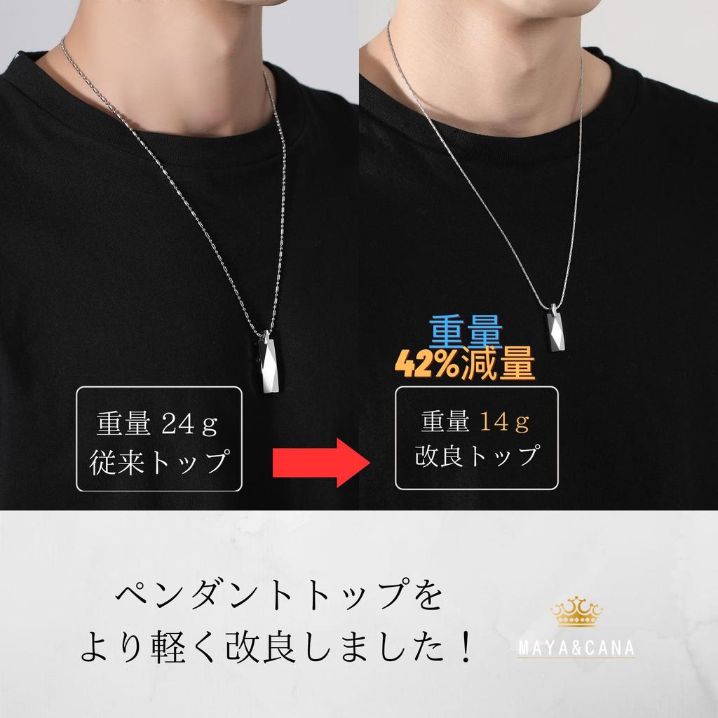 Magnetic Necklace Popular 2 Magnetic Pieces Tungsten Pendant Surgical Stainless Steel Chain 50cm Gift Box Included [MAYA&CANA] Men's <Japanese Design>