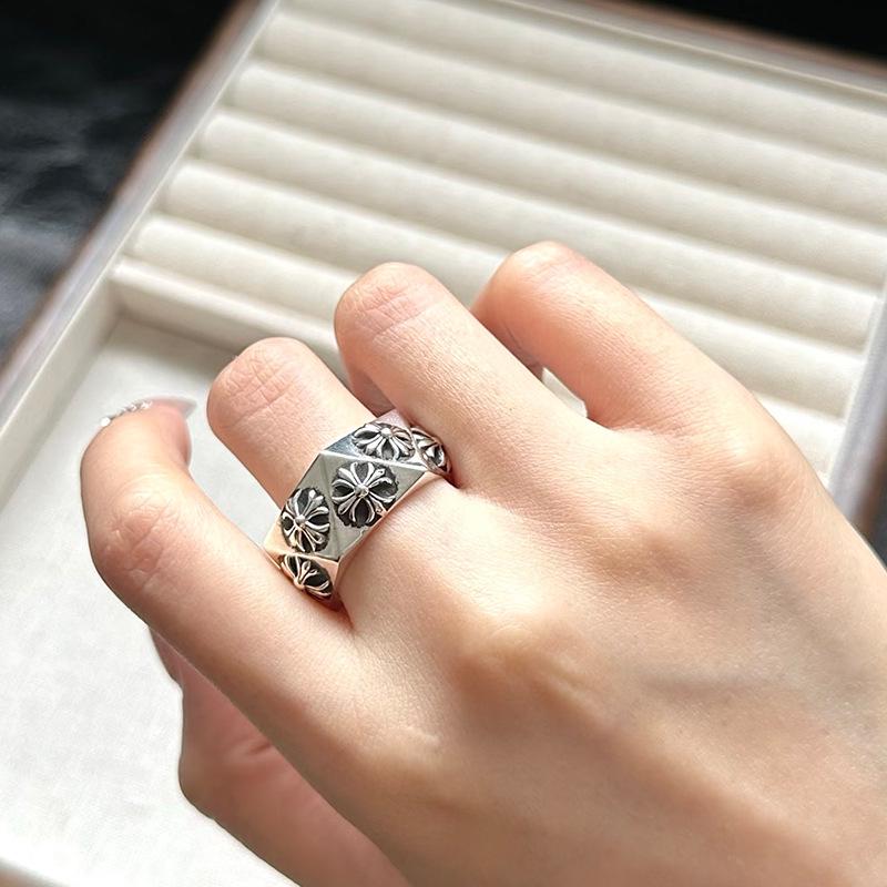 Chrome Hearts Массивное кольцо с ромбовидным крестом и цветком: Унисекс Хип-хоп Панк Рождественский подарок