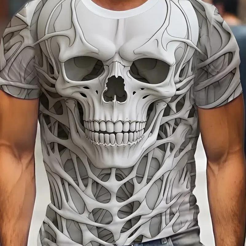 Мужская футболка с черепом в стиле ретро High Street с 3d принтом и короткими рукавами, летняя мужская футболка, винтажная футболка большого размера для мужчин, уличная футболка