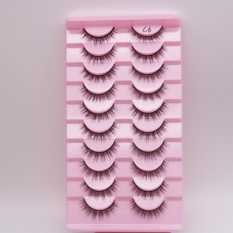 Low Price Glitter Lashes Natural Fluffy Half Lashes Faux Mink Korean Pbt Fiber 10 Pairs 12mm Mink Eyelashes