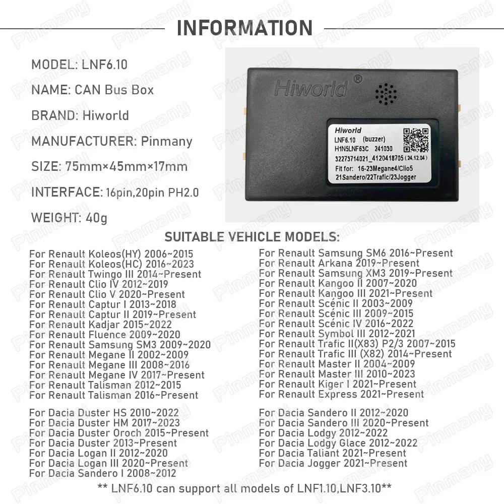 Car Radio CAN Bus adapter Hiworld LNF6 For Renault Clio Kadjar Megane Talisman Arkana Kangoo Scenic Trafic Master Kiger Taliant