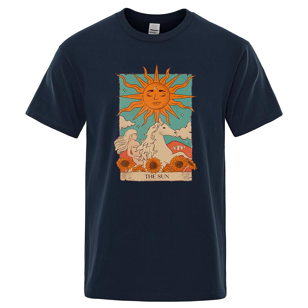Tarot Card Art The Sun Creativity Print T-Shirt Man Loose Oversize T-Shirt Tops Fashion Casual Cotton Tee Clothes