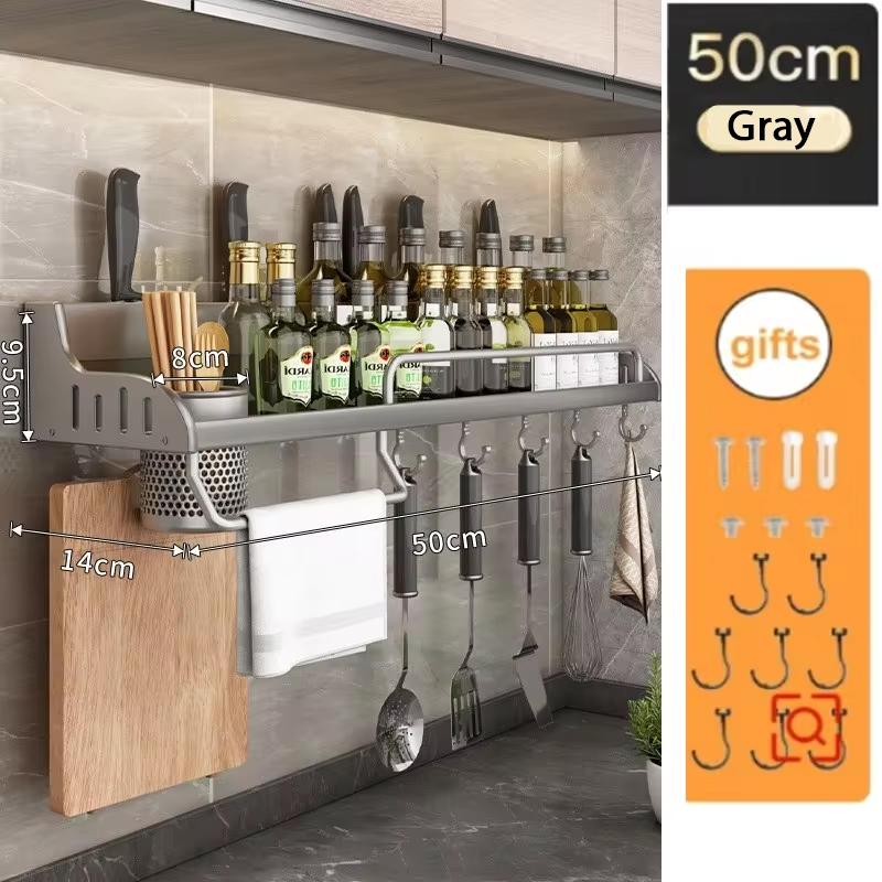 Kitchen Spice Rack Multifunctional Storage Rack Knife Spoon Spice Organizer Aluminum Wallmounted Kitchen Shelf Kitchen Organizer