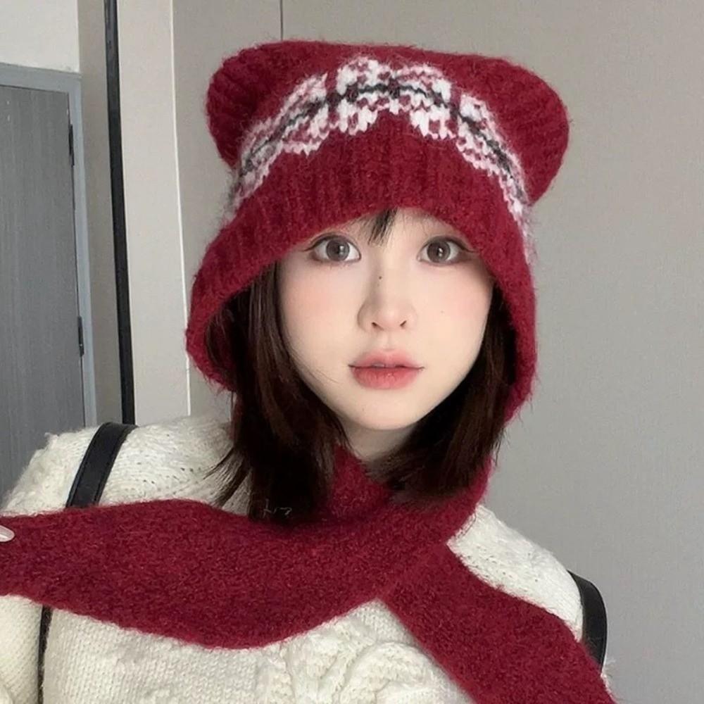 Thickened Beanies Cap Bear Ear Ear Protection Cap Cute Winter Bomber Hat  for Women