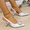 Fashion Crystal Square Buckle High Heels Sandals Women Spring Summer Slip On Pointed Toe Pumps Woman Thin Heel Party Wedding Shoes Mujer