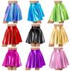 Women's Glossy High Waist Flare Skirt Shiny Metallic Ruffle Costume Party Dancewear