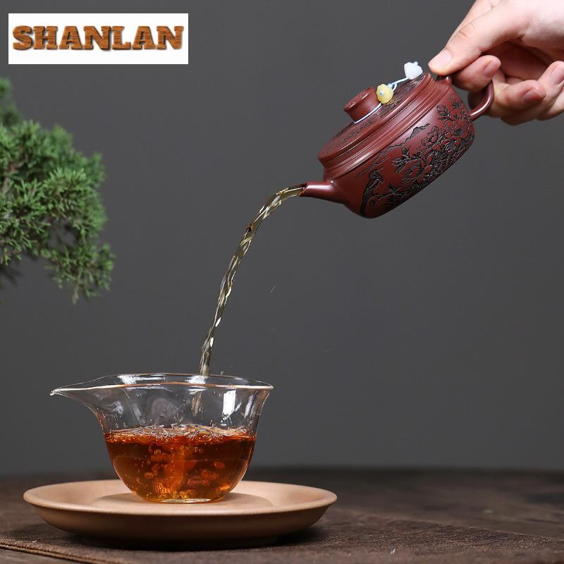 160ml Yixing Purple Clay Teapots Handmade Large Caliber Pot Raw Ore Dragon's Blood Sand Tea Making Kettle With Infuser Zisha Tea
