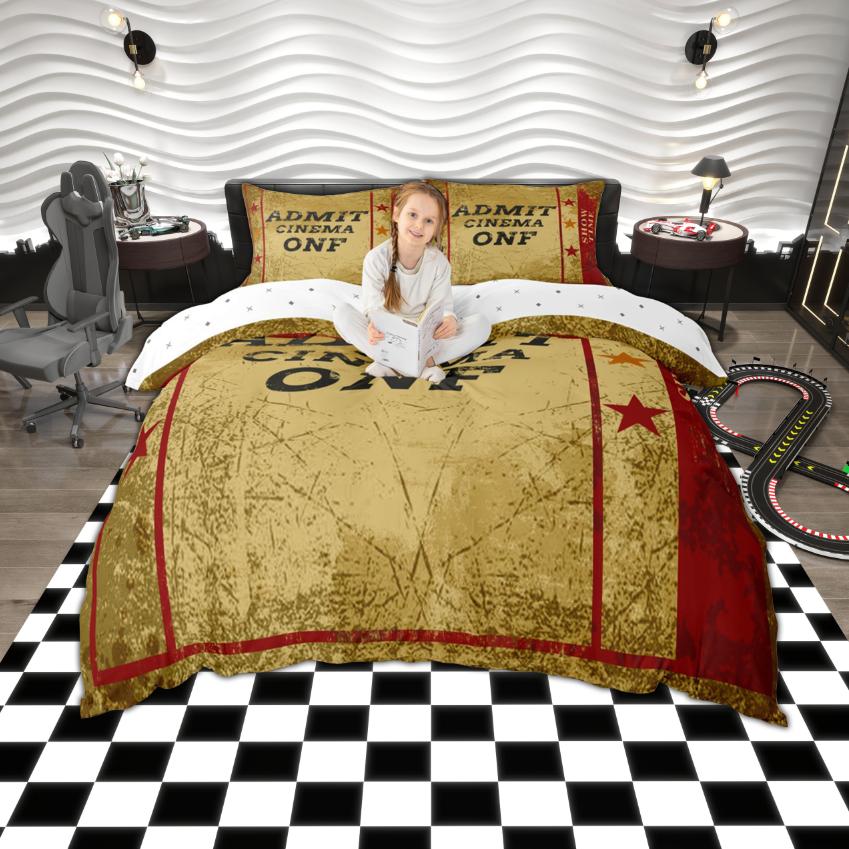Homewish Ретро Кино Комплект Пододеяльника Набор Постельного Белья с Попкорном Кинотеатр Тематический Набор для Спальни Декор Комнаты