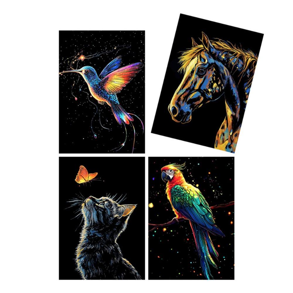 Paper Rainbow Art Postcards Luminous Effect Luminous Art Set Scratch Painting Paper Kit  Gift