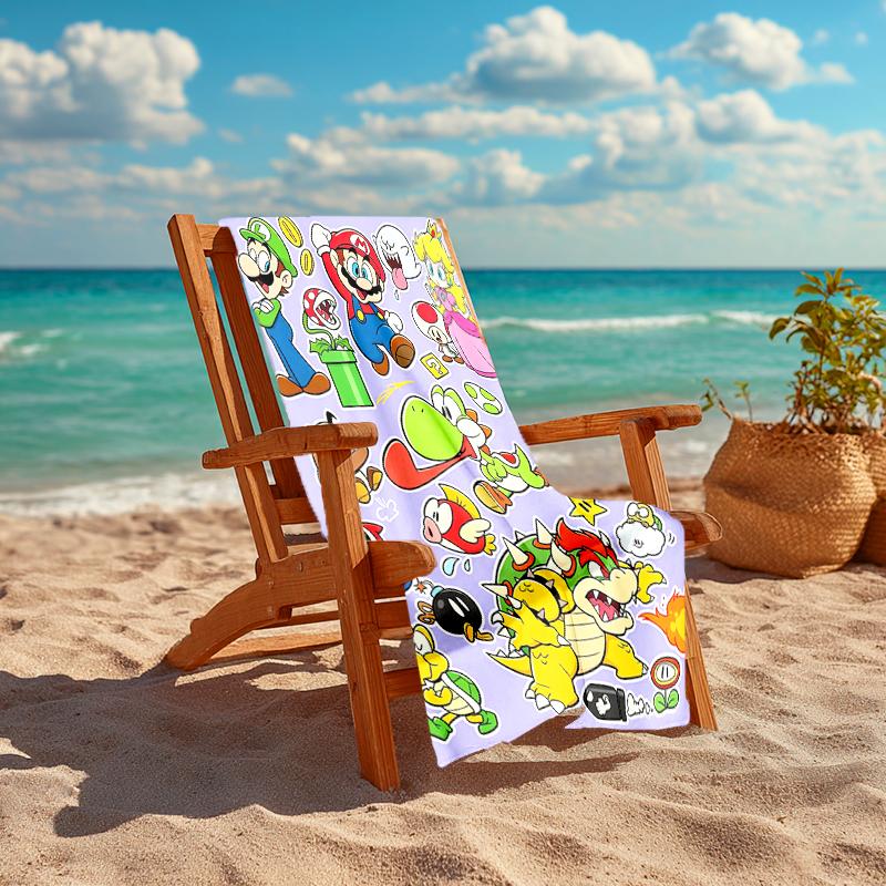 1Pc Super Mario Adventure Beach Towel, Quick Dry, Multi-Use for Beach Pool Gym Yoga Home Travel, Christmas, Halloween, Xmas Gift M928215