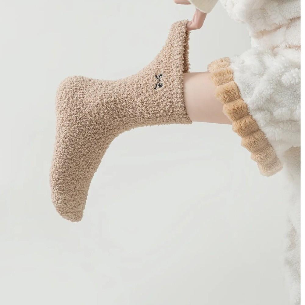 Bowknot Floor Socks Fleece Thickened Carpet Home Socks Autumn Winter Furry Plush Socks Women