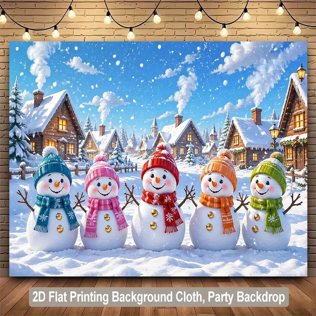1 piece of 2D flat background fabric a banner featuring five happy snowmen in a snowy scene suitable for room decorationZL