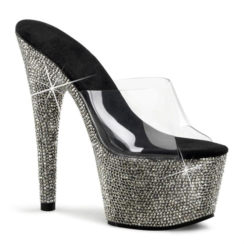 2025 новые летние туфли на очень высоком каблуке с одним словом и кристаллами на шпильке, прозрачные тапочки, женские туфли на высоком каблуке