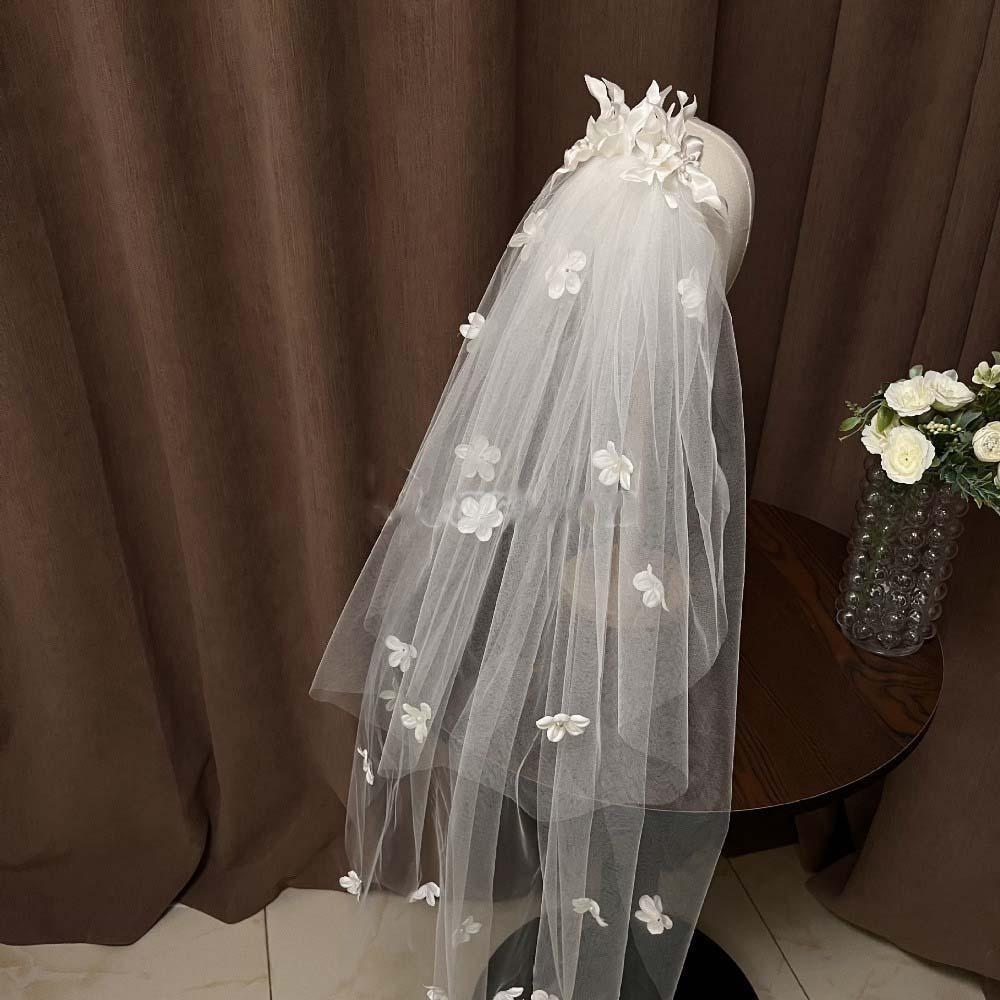 Вышитая свадебная фата Длинный свадебный головной убор Красивый свадебный головной убор невесты Брак