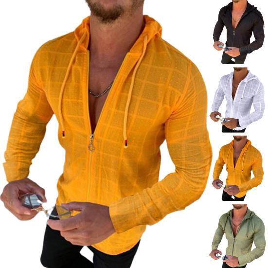 Мужская футболка на молнии с капюшоном, клетчатый кардиган с длинным рукавом в стиле хип-хоп, повседневная футболка для улицы, отпуска, повседневная одежда