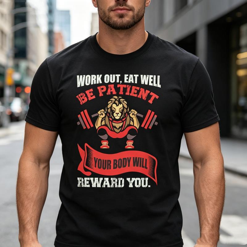 Work Out Eat Well Be Patient Fitness Graphic T Shirt Unisex Unisex Cotton Short Sleeve Workout Top