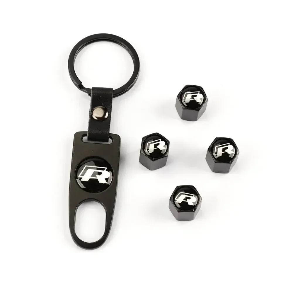 ZDFVU1 Car Wheel Tire Valve Stem Caps with Keychain for Volkswagen VW GTI SRacing Rline R Emblem TOURAN PASSAT GOLF JETTA TOUAREG T-ROC