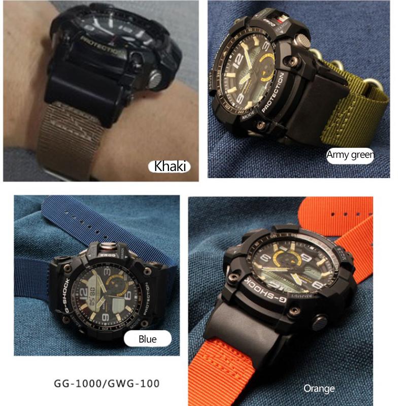 Нейлоновый ремешок для часов для Casio G-SHOCK Modified Small Mud King GG-1000 GWG-100 GSG-100 Канвасовый ремешок для часов Черный Хаки Браслет